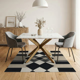 Black and White Modern Black White Geometric Diamond Area Rug