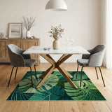 Green Coastal Beach Lush Monstera Leaves Green Area Rug