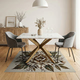 Distressed White Peony Floral Area Rug