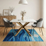 Moonlit Ocean Waves Blue Abstract Rug