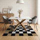Tan Border Black White Patchwork Area Rug