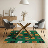 Playful Cartoon Cat Faces Green Area Rug