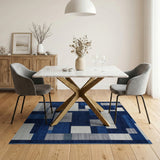 Blue and Teal Navy Blue Geometric Abstract Area Rug