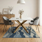Wavy Blue Teal Coastal Area Rug
