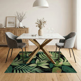 Lush Green Monstera Palm Leaf Area Rug on Black