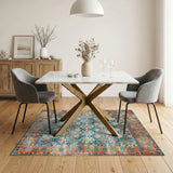Distressed Vintage Blue Teal Medallion Rug