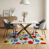 Vibrant Red Poppy Sunflower Floral Rug