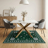 Emerald Green Snowflake Fir Tree Border Rug