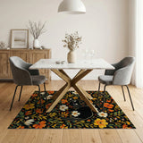 Black Cats in Vibrant Floral Garden Rug