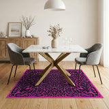 Pink Mandala Floral Area Rug with Black Intricate Vines