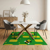 Kids Cartoon Playful Cartoon Bees Green Area Rug