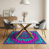 Vibrant Pink Teal Tribal Mandala Area Rug