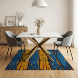 Distressed Blue Orange Wood Plank Area Rug