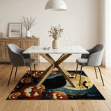 ODIKA Halloween Black Cat and Pumpkins Washable Area Rug - Non-Slip Low Pile