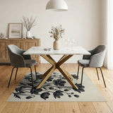Vintage Black Anemone Floral Area Rug