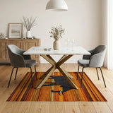 Orange Elephant Silhouette Striped Area Rug