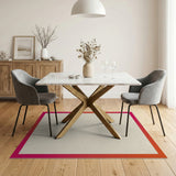 Beige Area Rug with Bold Pink-Orange Border