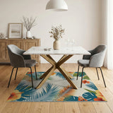 Tropical Palm Fronds Hibiscus Blooms Area Rug