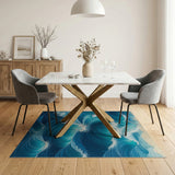 Cascading Ocean Waves Blue Teal Area Rug