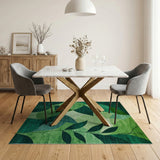 Lush Green Overlapping Leaves Geometric Area Rug