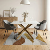 Abstract Wave Gold Grey Area Rug