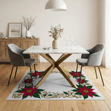 Festive Red Poinsettia Border Area Rug
