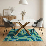 ODIKA Modern Teal Abstract Swirl Washable Area Rug, Non-Slip Low Pile