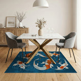 Swirling Koi Fish Blue Area Rug