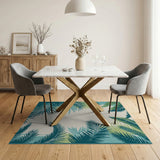 Palm Teal Palm Frond Coastal Area Rug