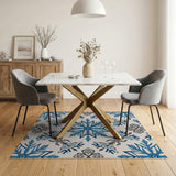 Blue and Teal Blue Snowflake Geometric Area Rug