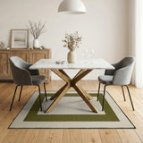 Cream Area Rug with Bold Green Border Frame