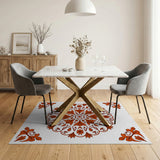 Intricate Orange Floral Mandala Rug