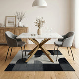 Black White Curved Geometric Area Rug