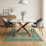 Teal Gold Ornate Floral Medallion Rug