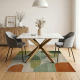 Organic Abstract Green and Orange Shapes Area Rug