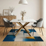 ODIKA Modern Abstract Geometric Teal & Blue Washable Area Rug - Low Pile