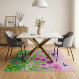 Whimsical Pink Floral Butterflies Area Rug