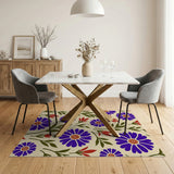 Purple Floral Beige Area Rug