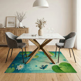 ODIKA Watercolor Lily Pad and Blue Frog Washable Area Rug - Low Pile Non-Slip