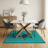 Teal Sea Turtle Coastal Beach Area Rug