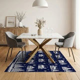 Navy Blue Snowy Cottages Trees Area Rug