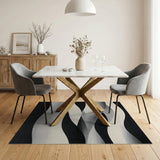 Black and White Wavy Black White Abstract Area Rug
