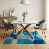 Blue Teal Abstract Geometric Area Rug
