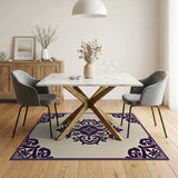 Beige and Neutral Purple Floral Medallion Area Rug