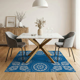 Navy Blue Mandala Floral Area Rug