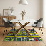 Vibrant Cartoon City Street Map Area Rug