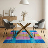 Vibrant Blue Pink Yellow Brushstroke Striped Area Rug