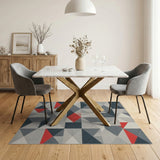 Modern Geometric Navy Grey Red Area Rug
