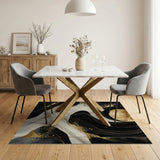 Modern Abstract Black & Gold Marble Washable Area Rug