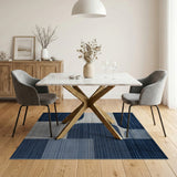 Navy Blue Curved Geometric Area Rug